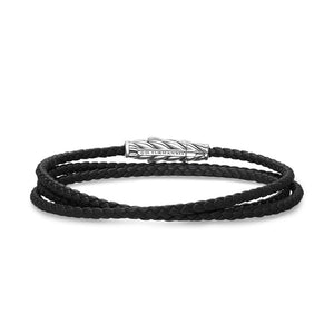 Chevron Triple Wrap Bracelet in Black Leather with Sterling Silver, 3mm