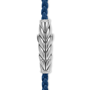 Chevron Triple Wrap Bracelet in Blue Leather with Sterling Silver, 3mm