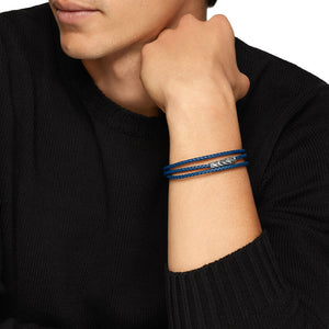 Chevron Triple Wrap Bracelet in Blue Leather with Sterling Silver, 3mm