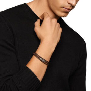 Chevron Triple Wrap Bracelet in Brown Leather with Sterling Silver, 3mm