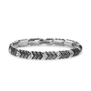 Chevron Link Bracelet in Sterling Silver with Black Diamonds, 7.6mm, Size Medium