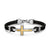 Streamline Cross Station Bracelet in Black Leather with Sterling Silver and 14K Yellow Gold, 17mm