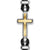 Streamline Cross Station Bracelet in Black Leather with Sterling Silver and 14K Yellow Gold, 17mm