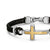 Streamline Cross Station Bracelet in Black Leather with Sterling Silver and 14K Yellow Gold, 17mm