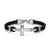 Streamline Cross Station Bracelet in Black Leather with Sterling Silver, 17mm