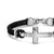 Streamline Cross Station Bracelet in Black Leather with Sterling Silver, 17mm