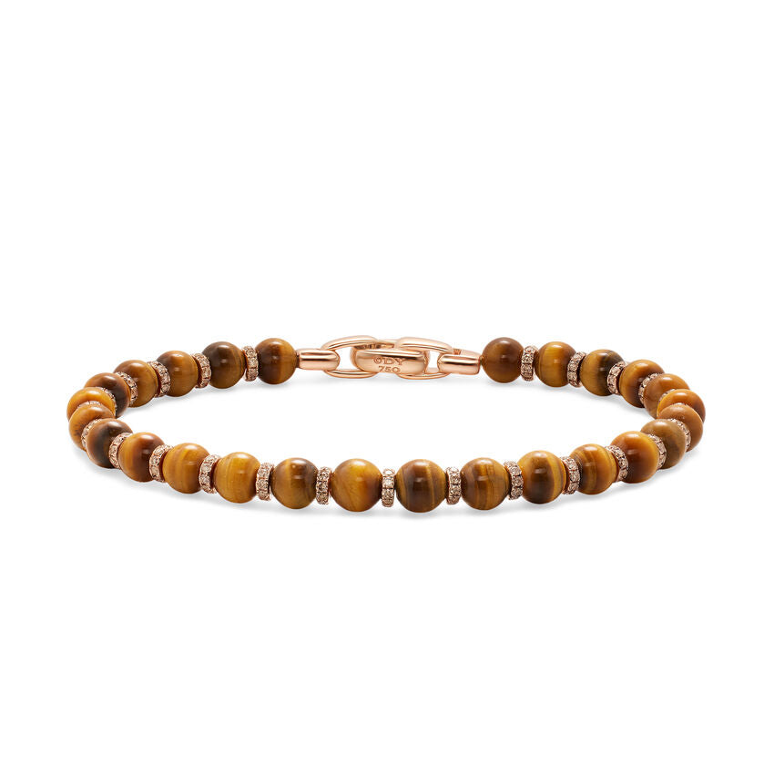 Spiritual Beads Bracelet in 18K Rose Gold with Tiger's Eye and Cognac Diamonds, 6mm