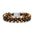 Spiritual Beads Two Row Woven Bracelet with Tiger's Eye, Black Nylon and Sterling Silver, 8mm