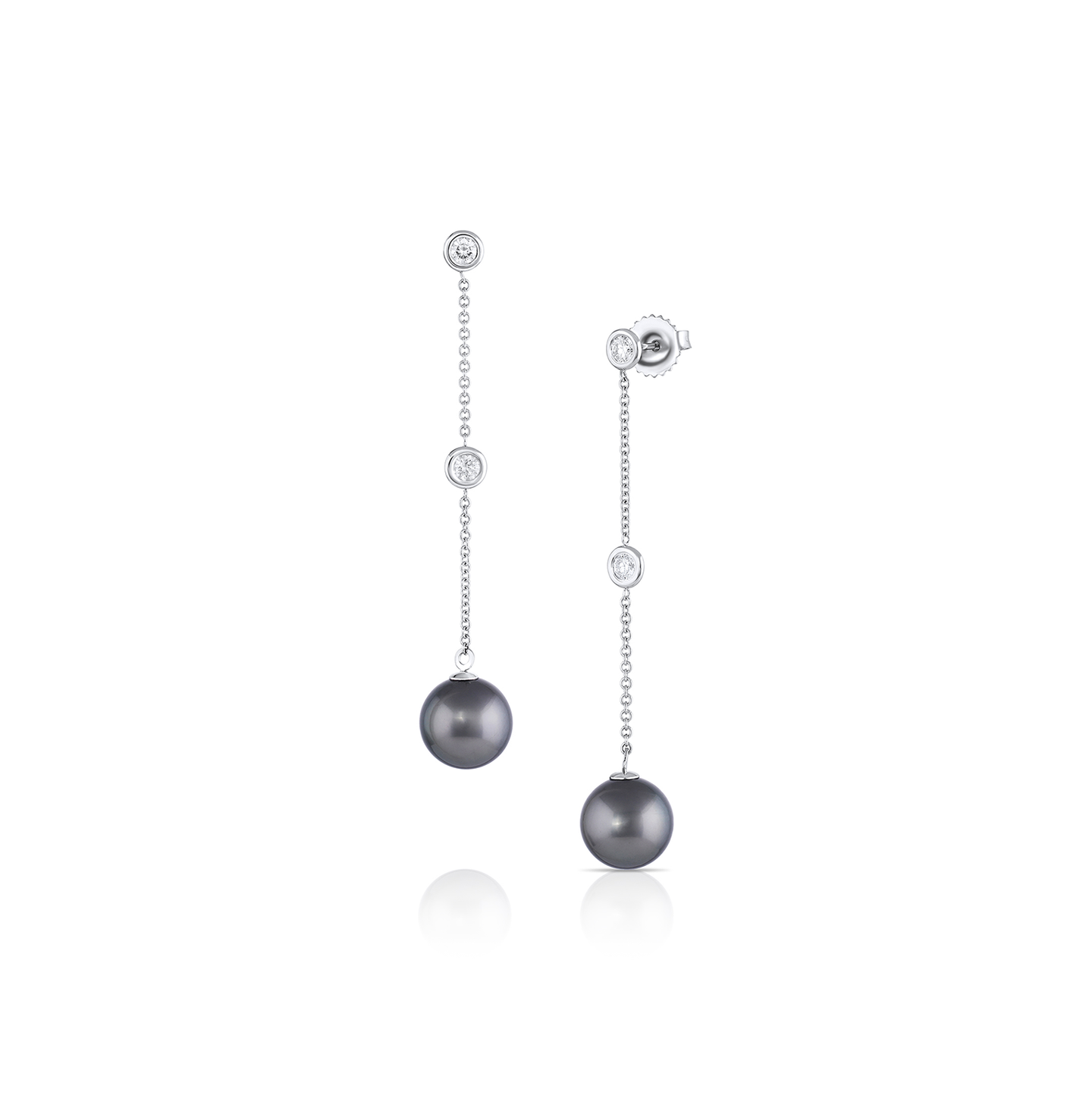 Sabel Collection White Gold Black Pearl and Diamond Dangle Earrings