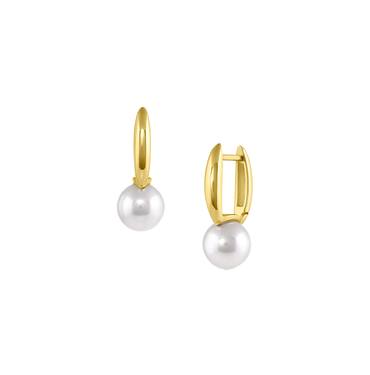 14K Yellow Gold Huggie Hoop AKOYA Pearl Drop Earrings