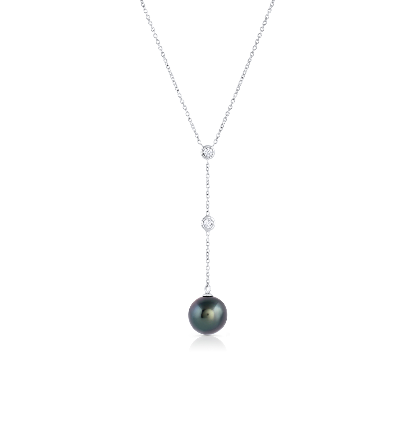 White Gold Black Pearl Necklace with Diamonds