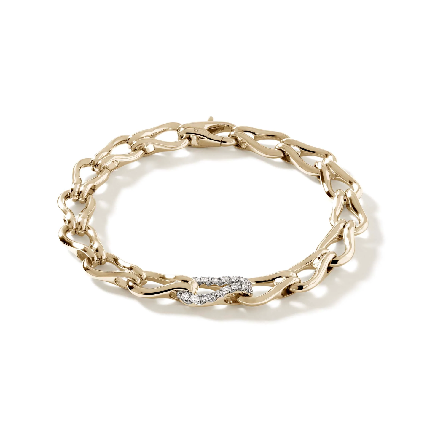 John Hardy Surf Yellow Gold Link Bracelet with Diamonds