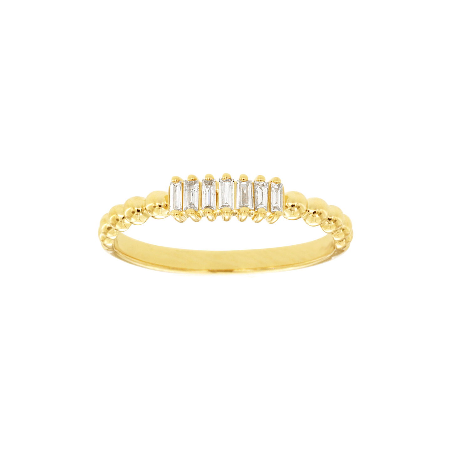 Sabel Collection Yellow Gold Beaded and Baguette Diamond Ring