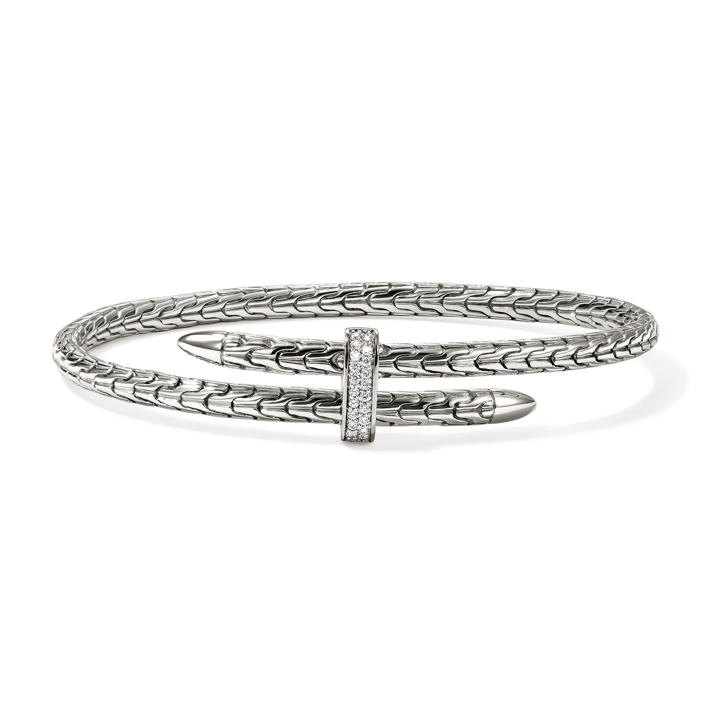 John Hardy Spear Sterling Silver Bypass Flex Cuff with Diamonds