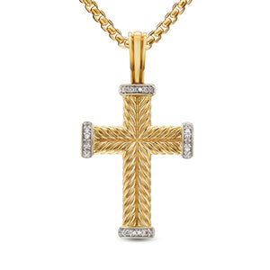 Chevron Cross Pendant in 18K Yellow Gold with Diamonds, 32.6mm