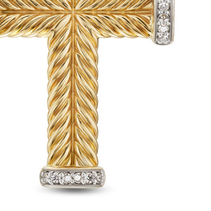 Chevron Cross Pendant in 18K Yellow Gold with Diamonds, 32.6mm