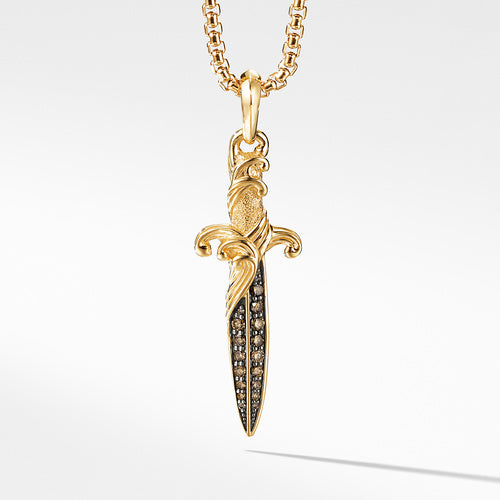 Waves Dagger Amulet in 18K Yellow Gold with Pavé Cognac Diamonds