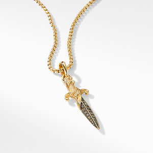 Waves Dagger Amulet in 18K Yellow Gold with Pavé Cognac Diamonds