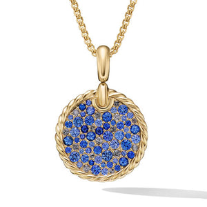 DY Elements Water Pendant in 18K Yellow Gold with Pavé Blue Sapphires and Diamonds