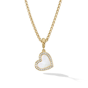 DY Elements Heart Pendant in 18K Yellow Gold with Mother of Pearl and Pavé Diamonds