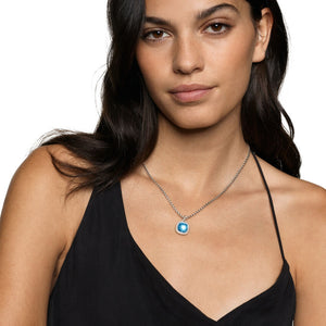Albion Pendant in Sterling Silver with Blue Topaz and Diamonds, 11mm