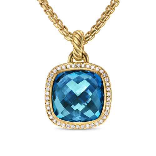 Albion Pendant in 18K Yellow Gold with Hampton Blue Topaz and Diamonds, 15mm