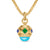 Renaissance Amulet in 18K Yellow Gold with Turquoise, Tsavorite and Tanzanite, 29mm