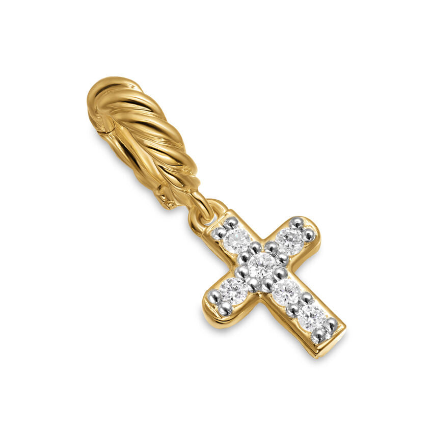 Micro Pavé Cross Amulet in 18K Yellow Gold with Diamonds, 8mm