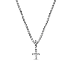 Micro Pavé Cross Amulet in Sterling Silver with Diamonds, 8mm