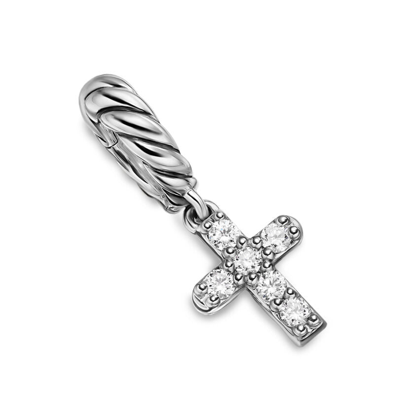 Micro Pavé Cross Amulet in Sterling Silver with Diamonds, 8mm