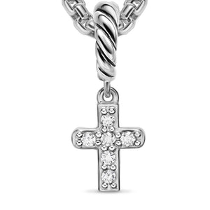 Micro Pavé Cross Amulet in Sterling Silver with Diamonds, 8mm