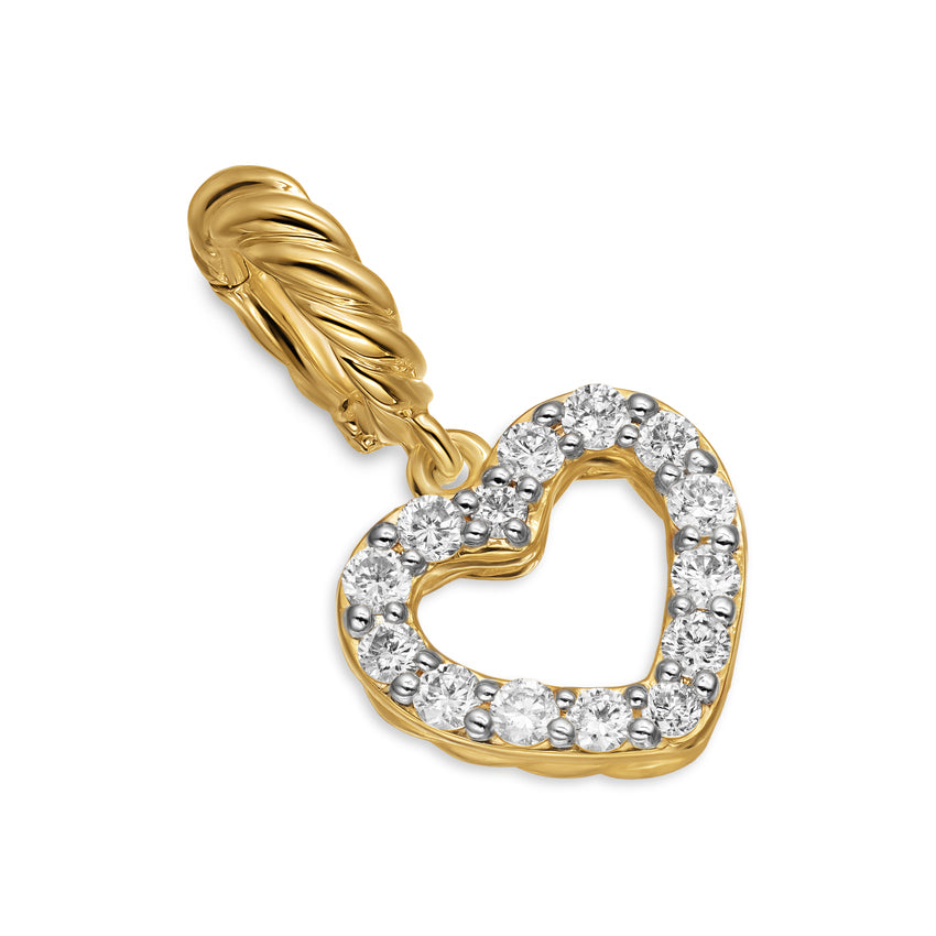 Micro Pavé Open Heart Amulet in 18K Yellow Gold with Diamonds, 6.8mm