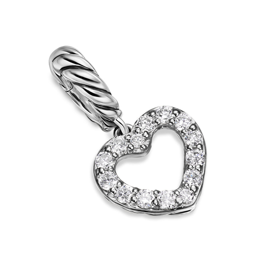 Micro Pavé Open Heart Amulet in Sterling Silver with Diamonds, 6.8mm