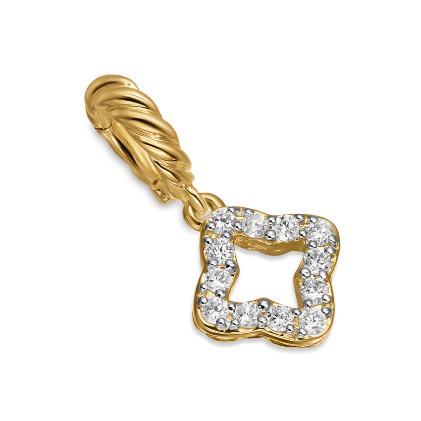 Micro Pavé Quatrefoil Amulet in 18K Yellow Gold with Diamonds, 7.4mm
