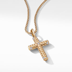 Chevron Sculpted Cross Pendant in 18K Yellow Gold with Pavé Diamonds