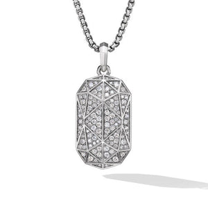 Torqued Faceted Amulet in Sterling Silver with Pavé Diamonds
