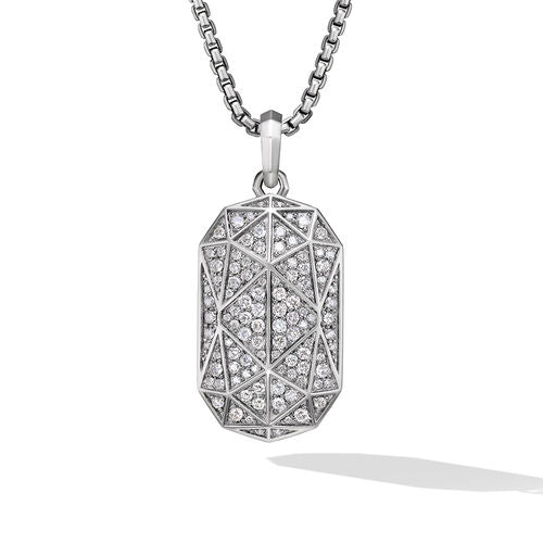 Torqued Faceted Amulet in Sterling Silver with Pavé Diamonds