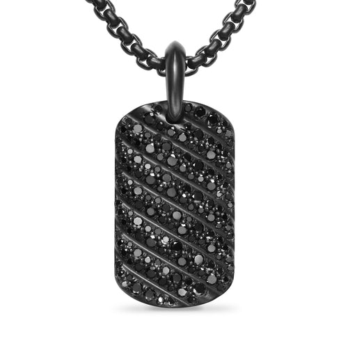 Sculpted Cable Tag in Black Titanium with Black Diamonds, 27mm