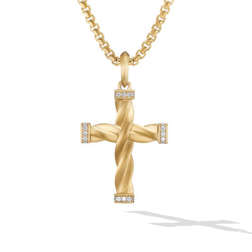 DY Helios Cross Pendant in 18K Yellow Gold with Pavé Diamonds