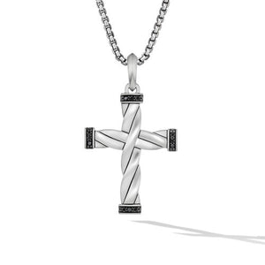 DY Helios Cross Pendant in Sterling Silver with Pavé Black Diamonds