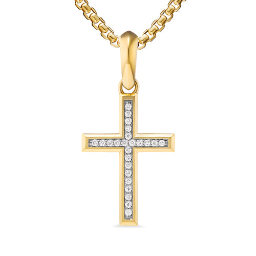 Cross Pendant in 18K Yellow Gold with Diamonds, 24mm