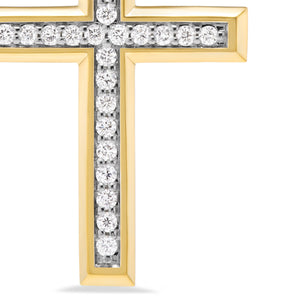 Cross Pendant in 18K Yellow Gold with Diamonds, 24mm