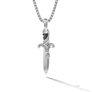 Waves Dagger Amulet in Sterling Silver with Black Diamonds, 31mm