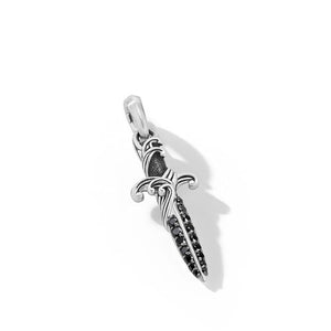 Waves Dagger Amulet in Sterling Silver with Black Diamonds, 31mm