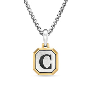 C Initial Amulet in Sterling Silver with 14K Yellow Gold, 17mm