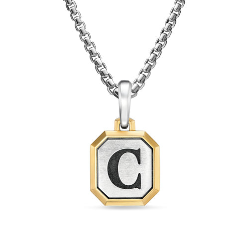 C Initial Amulet in Sterling Silver with 14K Yellow Gold, 17mm