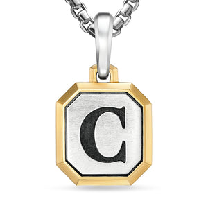 C Initial Amulet in Sterling Silver with 14K Yellow Gold, 17mm