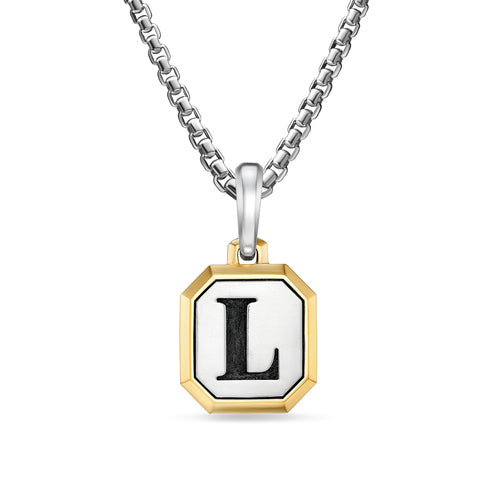 L Initial Amulet in Sterling Silver with 14K Yellow Gold, 17mm