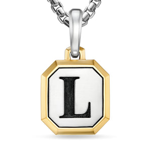 L Initial Amulet in Sterling Silver with 14K Yellow Gold, 17mm
