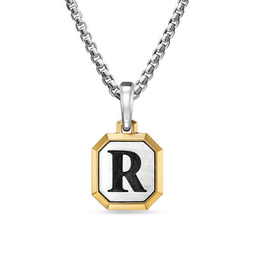 R Initial Amulet in Sterling Silver with 14K Yellow Gold, 17mm